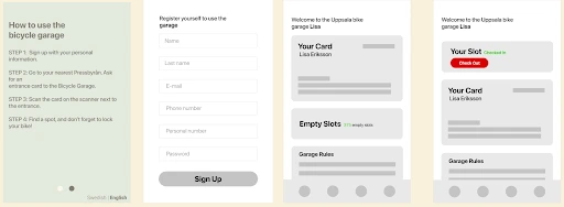Screenshot of four low-fidelity prototype screens on Figma